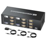 4K/60Hz HDMI KVM Switch 2 Computers 3 Monitors, HDMI KVM Switcher 2 in 3 Out for 2 PC Sharing 3 Monitors and 1 Set of Keyboard Mouse and Other USB Devices