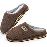 KuaiLu Mens Slippers Size 8 Brown, Winter Comfort Memory Foam Slippers Men, Men's Orthotic Slippers with Warm Cosy Plush Fur Lining | Closed Toe House Slippers for Men Indoor Non-slip