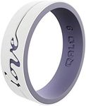 QALO Women's Rubber Silicone Ring, Strata Love Two Tone Dual Layered, Silicone Rubber Wedding Band, Breathable, Durable Engagement Silicone Ring, 6mm Wide 1.85mm Thick, White & Lilac, Size 6