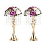 LANLONG 2PCS Acrylic Imitation Crystal Candle Holder Stand Gold/Silver Flower Vase Wedding Centerpiece Lead Road Candlestick for Wedding Event Decoration (Gold, 13")