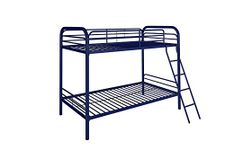 DHP Twin-Over-Twin Bunk Bed with Metal Frame and Ladder, Space-Saving Design, Navy Blue