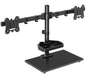 ELIVED Dual Monitor Stand for Desk with Tempered Glass Base & Storage Tray, Freestanding Monitor Arm for Most 13-27Inch Monitors with VESA 75/100mm up to 8KG, Rotate & Height Adjustable Monitor Mount