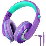 Rockpapa Comfort+ Kids Headphones, Wired Headphones Over Ear Headphones with Microphone for Kids Adult, Adjustable, Foldable Headphones for School/Travel/Phone/PC/MP3- Purple Teal