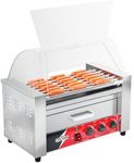 CROSSON Hot Dog 7 Roller with Bun Warmer&Transparent Sneeze Guard,Commercial 7 Nonstick 304 Roller Grill Cooker Machine