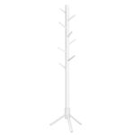 VASAGLE Solid Wood Coat Rack, Free Standing Coat Rack, Tree-Shaped Coat Rack with 8 Hooks, 3 Height Options, for Clothes, Hats, Bags, for Living Room, Bedroom, Home Office, White URCR04WT