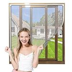 NeatiEase Adjustable DIY Magnetic Fly Screen Window Max 100x 130 cm with Full Frame Magnetic Strip Easy Installation Fits Any Size Smaller Insect Mesh Mosquito Net for Windows (White Frame Grey Net)