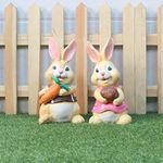 Wonderland Valentine Special (Set of 2) Small Bunnies (Garden Statue and Decor for Outdoor use), Polyresin, Multicolor