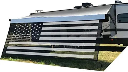 Tentproinc RV Awning Sun Shade Screen 8' X 11' 3'' (American Flag) Black Mesh Sunshade Camper Trailer Awning Shade Screen UV Blocker Completed Kits