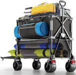 Overmont 400L Foldable Double Decker Wagon - Large Capacity Collapsible Wagon Cart- 52" Extra Long Extender - All-Terrain Big Wheels for Camping,Beach, Sports Events, Support Up to 450lbs Black