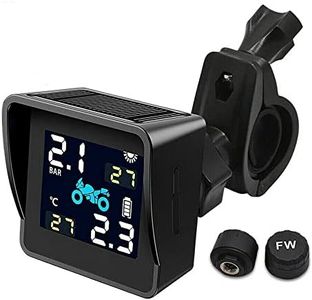 Wireless Motorcycle TPMS Tire Pressure Monitor Systems with 2 Sensors, Waterproof LCD Display, Solar & USB Charging, PSI and BAR Optional