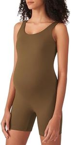 POSHDIVAH Women's Maternity Bodysuit Pregnancy Shapewear Sleeveless Scoop Neck Tank Top Shorts Pregnant Romper Jumpsuit for Yoga Dark Brown Medium