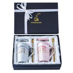 SHOPPOFOBIX Coffee Mug, Anniversary Gift for Couple Special, Marriage Gifts for Couples, Couple Gifts, Spoon and Coasters with Gift Box (350Ml) - Ceramic