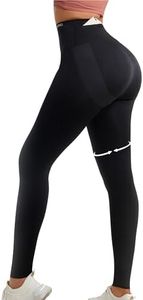 Curvphilo Women's Compression Leggings Butt Lifting Work Out Athletic Gym High Waist Tummy Control Stretchy with Pockets, Black, X-Small
