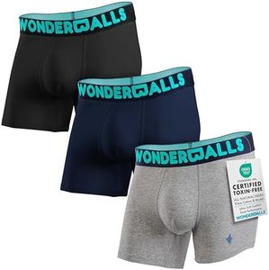 Wonderballs Short Boxer Briefs for Men Black/Gray/Navy, Large, (Pack of 3) Ultra-Soft & Breathable Peruvian Pima Cotton & Modal Blend, Short Boxer Briefs - Athletic Underwear for Men - Mens Underwear