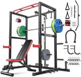 Sportsroyals Power Cage,1600lbs Multi-Function Power Rack with Adjustable Cable Crossover System and More Training Attachment, Home Gym (230LB Weights Package with BC(RD LAT Power Cage))