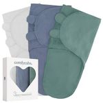 Comfy Cubs Easy Swaddle Blanket, 3 Pack - 100% Cotton Newborn Wrap, Small for 0-3 Months Infants, Breathable and Durable Sleep Sack for Babies - Stone, Nomadic Blue, Azul