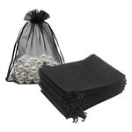 HRX Package Black Organza Favour Bags 13x18cm 100pcs, Mesh Candy Bags Jewelry Pouches Drawstring Empty Sachet for Present Wedding Giveaways