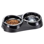 Ferplast Duo Feed Dog Bowl Holder with 2 Stainless Steel Dog Bowls - Non-Slip, Eco-Friendly Double Feeding System for Dogs, 1 Liter