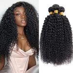 EMOL Curly Human Hair Bundles Unprocessed Kinky Hair 3 Bundles Human Hair 8 10 12 inch Soft Weave Bundles Human Hair Weft Extensions Natural Black