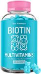 Vegan Hair Skin and Nails Gummies (1 Month) Biotin Gummies w/Sugar, Bear Shaped Supplement w/ Biotin 5000mg + Vitamins A, C, D, E, B6, B12 + Zinc | Hair Vitamins for Faster Hair Growth for Women & Men