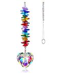 Jovivi Crystal Rainbow Suncatcher Window Hanging Feng Shui Chakra Beads Prism Heart Rainbow Maker Pendant Ornament Sun Catcher Garden Home Decor, 40cm(15.75 inch)