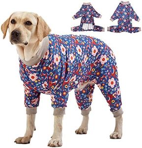LovinPet Pit Bull Pajamas Large Dogs PJS - Tiger Garden Blue and Pink Print/Lightweight Stretchy Knit Big Dog Pullover Jammies, Large Breed Dog Pajamas, Pet PJ's/XXL