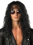 UQJE Men’s 80s Wig Black Long Curly Wig Rocker Costume Wig