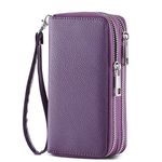 HAWEE Cellphone Wallet for Women Dual Zipper Long Purse with Removable Wristlet, Purple-Lichi