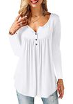 Beluring Women's Long Sleeve Tunic Top for Leggings Flared Blouse Shirt Plus Size White Size 22 24