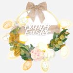 Easter Wreaths for Front Door with LED Lights and Happy Easter Sign Artificial Peony Flower Easter Egg Wreath Colorful Easter Egg Decorations Easter Home Spring Wreath for Holiday Indoor Outdoor Decor