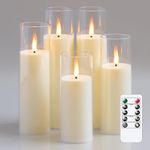 Yeelida Flameless Flickering LED Candles with Remote Control and Timer, Battery Operated Fake 5.5cm x 12.5 15 17.5 20 20cm Plastic Pillar Candles for Home Decor(Long-Lasting, Ivory)