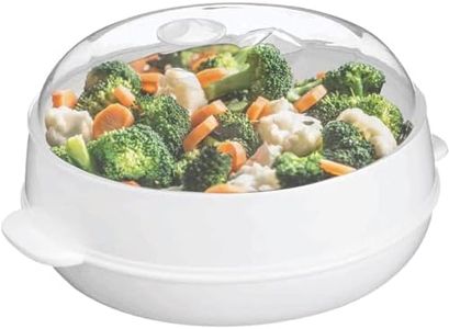 Plastic 1-Tier Microwave Steamer Heating Steamer, Vegetable Steamer for Cooking with Lid and Tray (White)