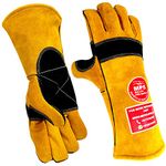 MULLICK PRO SAFETY - MPS ™ Premium Split Leather welding Gloves Heat Fire Puncture Resistant Gloves Ideal Use for Welding Animal handling Fireplace Pot Holder Tig Welder BBQ (YELLOW)
