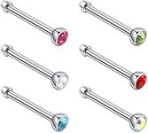 BLISI 6pcs 18G 20G Nose Rings Titanium Nose Piercings Screw with Crystal Stone for Women Nose Rings L-Shaped Nose Studs Set for Women Men (6PCS Set 3, 18G 6.5x2)