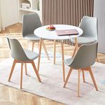 H.J WeDoo Round Dining Table and Chairs Set 4,Solid Wood Legs Marble Texture Kitchen Table and Grey Dining Chair with Cushion Space Saving Design for Small Dining Room | 4 Kitchen Chair + 80cm Table