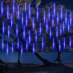 LED Meteor Shower Solar Lights Outdoor,DINOWIN Waterproof Garden Lights 30cm 10 Tubes 360LEDs Falling Lights Raindrop Lights,Holiday Party Wedding Christmas Tree Decoration String Lights (Blue)