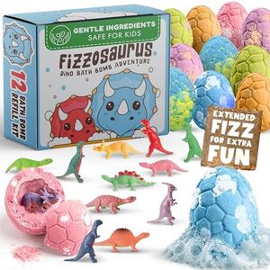All Natural Bath Bombs for Kids with Surprise Toys Inside- 12 Pack Organic Dinosaur Bath Bombs with Toys Inside - Dino Bath Bomb for Kids