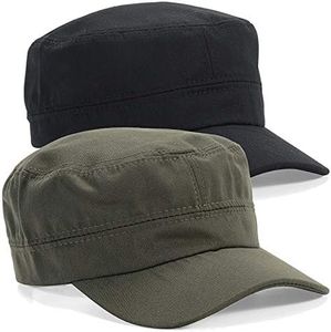 "N/A" LERTREE 2Pcs Adjustable Unisex Flat Top Twill Classical Baseball Cap Military Hat 22-23.6 in Cadet Cap (Green+Black)