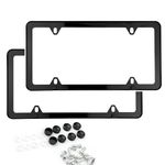 2 Pack Stainless Steel License Plate Frames, Car License Plate Covers with Bolts Washer Caps, Fit Standard US License Plate Black