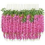 Pauwer Wisteria Hanging Flowers 12 Pack Fake Flower Garland Artificial Wisteria Vines Rattan Silk Flower String Wedding Party Wall Home Decorations,Fuchsia