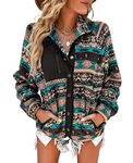 SELINK Womens Fleece Jacket Western Aztec Print Long Sleeve Snap Button Down Shacket Jackets with Pockets, Black, Medium