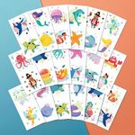 PapaKit Cute Ocean Animals 36 Temporary Fake Tattoo Set, 18 Individually Wrapped Sheets | Kids Girls & Boys Birthday Party Favor Gift Reward, Non-Toxic Safe Removable