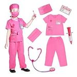 Kids Scrubs for Girls Kids Doctor Costume - Wbesty 7pcs Play Kits with Costume and Accessories for Halloween Parties, 3-5Y