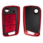 kwmobile Key Cover Compatible with VW Golf 7 MK7 3 Button Car Key - TPU Leather Look Car Key Fob Protector - Red/Black