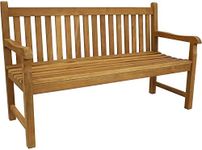 Sunnydaze 59-Inch Solid Teak Wood Outdoor Bench - Light Brown Wood Stain Finish - Mission-Style