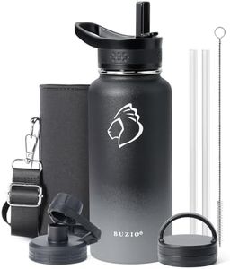 BUZIO 32oz Vacuum Insulated Stainless Steel Water Bottle with Straw Lid Carrying Pouch, Double Wall Sweat-Proof Bpa Free Travel Thermo to Keep Beverages Cold for 48 Hrs Or Hot for 24 Hrs