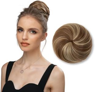 SARLA Fake Hair Bun Extensions for Women Girls Lady Synthetic Updo Drawstring Ballet Bun Hair Pieces Ash Medium Brown/Ash Blonde