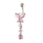 Changeshopping(TM) Crystal Butterfly Dangle Ball Barbell Bar Belly Button Navel Ring (Pink)