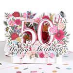 HOMANGA 50th Birthday Pop Up Card, Happy 50th Birthday Card for Her, Women, Wife, 50th Birthday Gift for Sister, Mom, Friend, Pop Up Birthday Greeting Card with Blank Note and Envelope, 6" x 8"