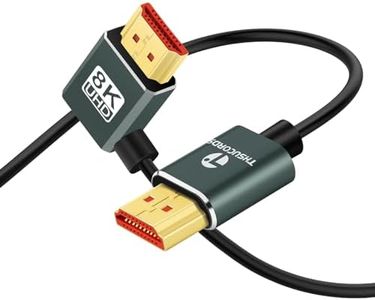 Thsucords Ultra Thin 8K HDMI 2.1 90 Degree Right Angle Cable 2M, Flexible Slim High Speed Cord Support 4K@120Hz 8K@60Hz Compatible with Roku TV/HDTV/PS5/Blu-ray